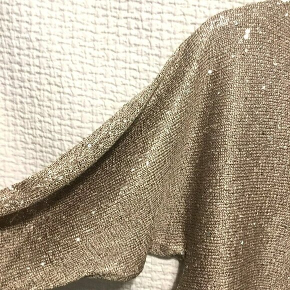 Alfani Petite Sequined Sweater Drop Shoulder Women's Size Medium Petite in Taupe - Picture 4 of 11